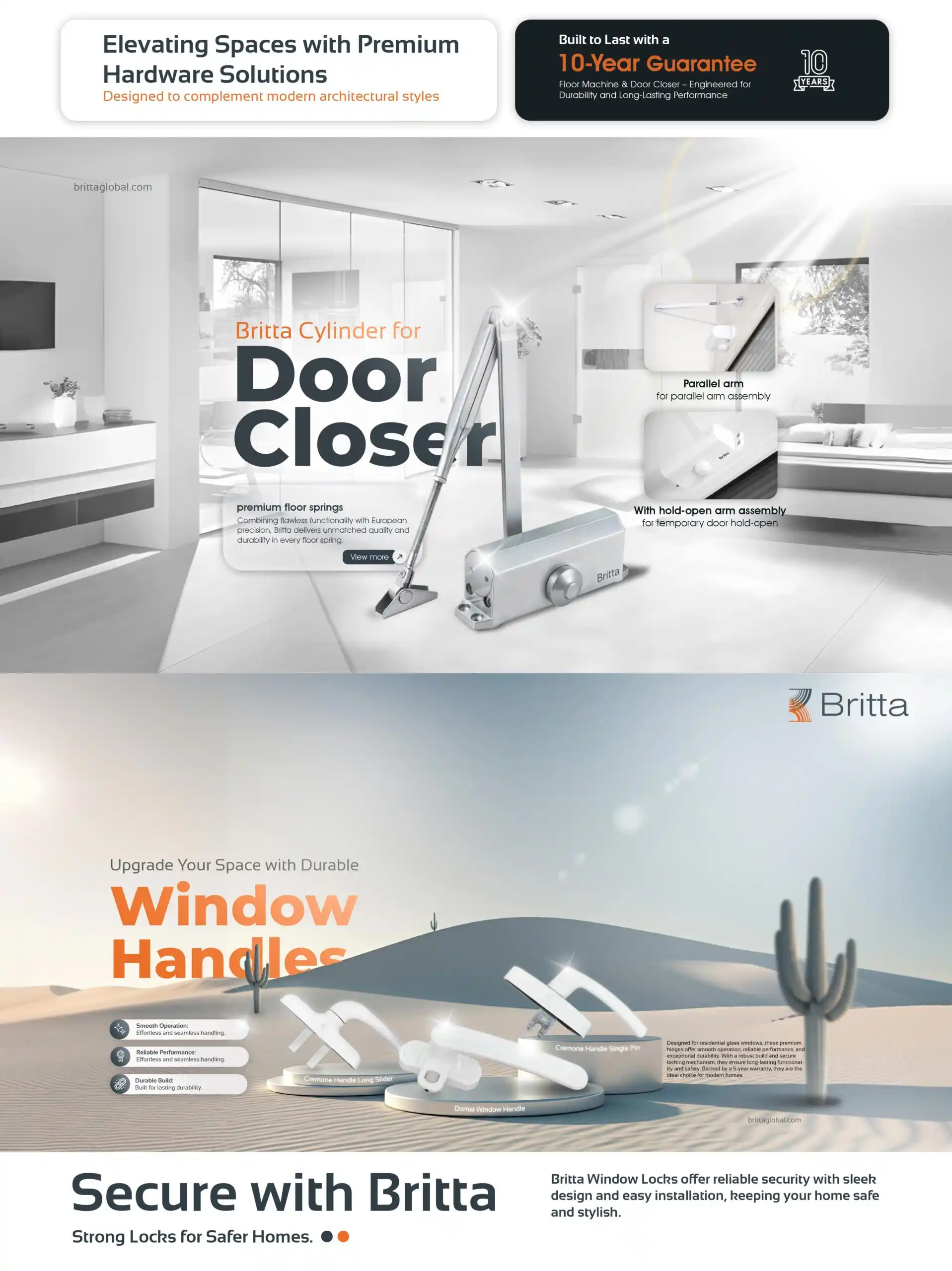 Premium door closers and durable window handles from the best hardware store in Middle East for modern architectural spaces
